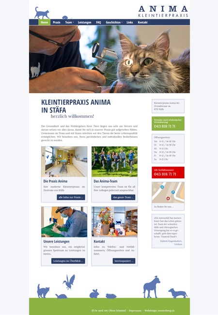 Screenshot der Webseite Kleintierpraxis Anima