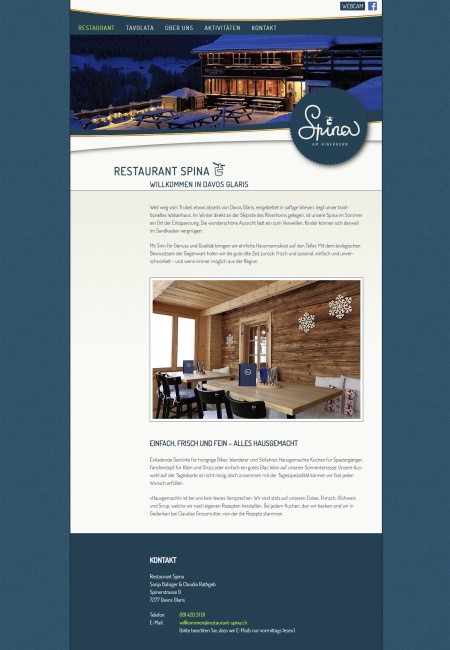 Screenshot der Webseite des Restaurants Spina