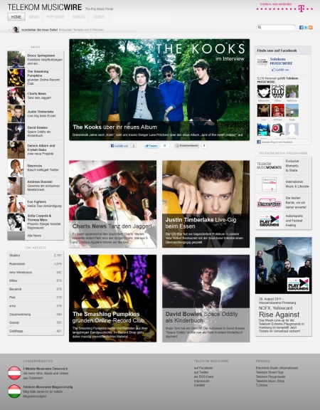 Screenshot des Musikportals