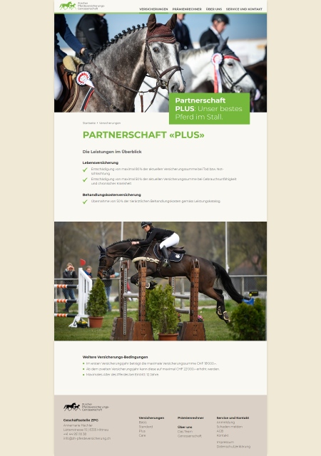 Screenshot der Webseite zh-pferdeversicherung.ch